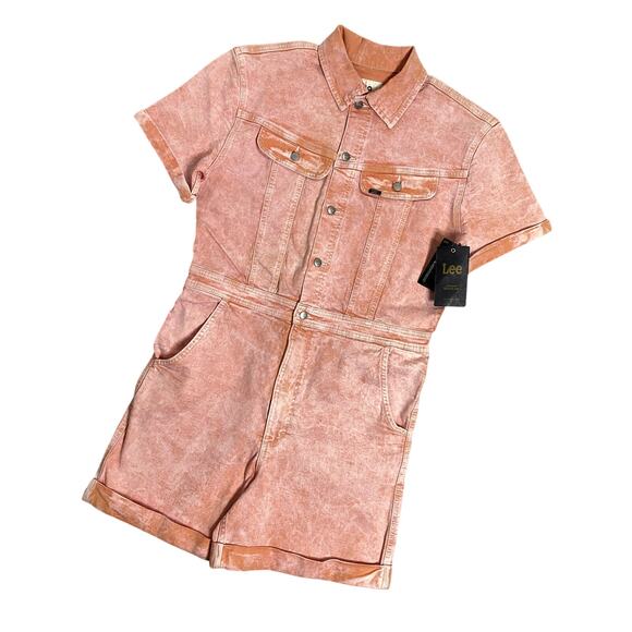 Lee Union-Alls Denim Romper Womens M Persimmon Short Acid Wash Modern Retro - Picture 1 of 16